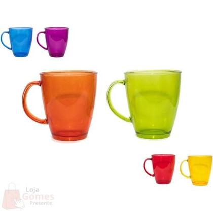 Imagem de Jogo 6 Canecas Xícaras Vidro Resistente 350ml Café Chá