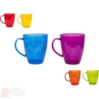 Imagem de Jogo 6 Canecas Xícaras Vidro Resistente 350ml Café Chá