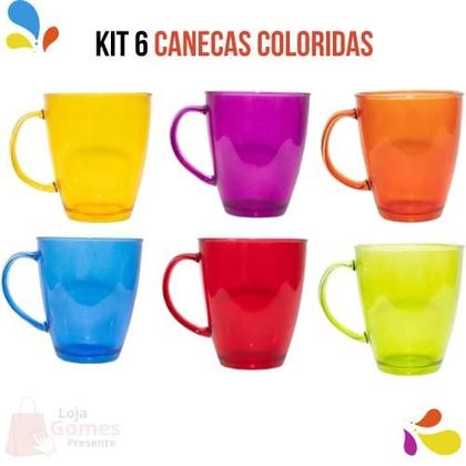 Imagem de Jogo 6 Canecas Xícaras Vidro Resistente 350ml Café Chá