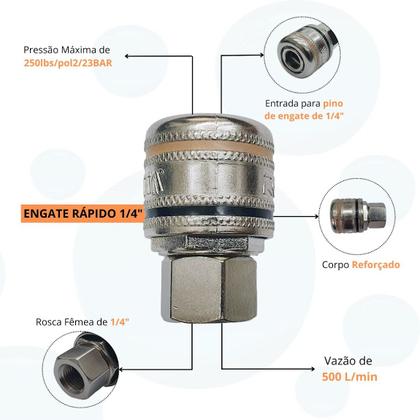 Imagem de Jogo 6 Conectores Engate Rápido 1/4 Pneumáticos Compressor