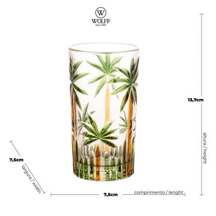 Imagem de Jogo 6 copo altos 360ml de cristal de chumbo Palm Tree Handpaint Wolff - 21174
