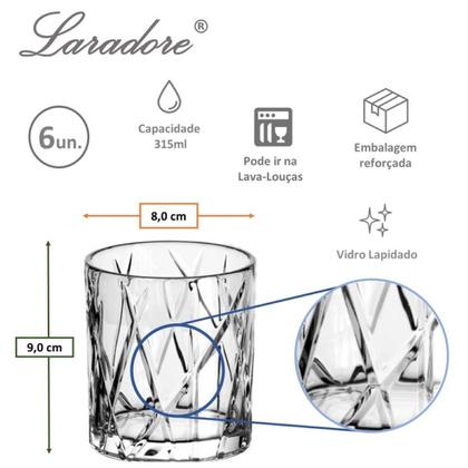 Imagem de Jogo 6 Copos Baixos de Vidro Lapidado Laradore Dublin 315ml