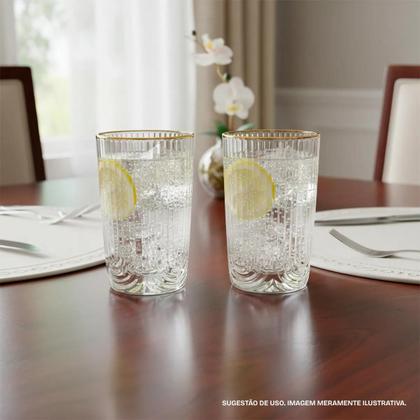 Imagem de Jogo 6 Copos De Vidro Com Borda Dourada Filete Alto 420ml Transparente