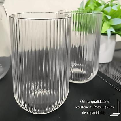 Imagem de Jogo 6 Copos De Vidro Para Água Sucos 420Ml Canelado