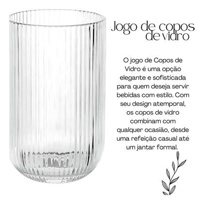 Imagem de Jogo 6 Copos De Vidro Para Água Sucos 420Ml Canelado