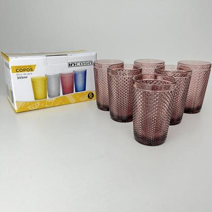 Imagem de Jogo 6 Copos De Vidro Roxo/Marsala Bico de Jarra 355ml