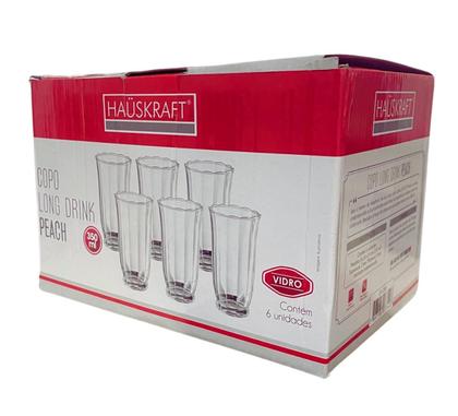 Imagem de Jogo 6 Copos Long Drink Em Vidro Peach Água Sucos 350ml 