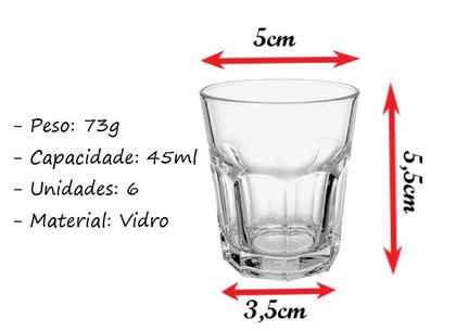 Imagem de Jogo 6 Copos Para Dose / Shot Tequila Whisky Cachaça 45ml