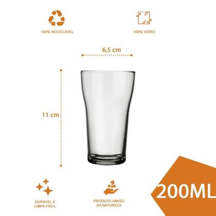 Imagem de Jogo 6 Copos Vidro 200ml Boteco Chopp Transparente Nadir