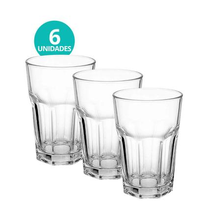 Imagem de Jogo 6 Copos Vidro Alto Boston Long Drink Vidro Grosso Agua Suco Transparente 350mL