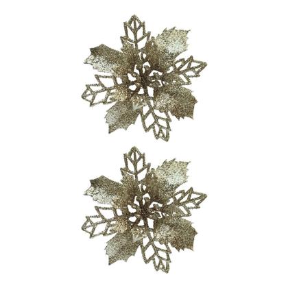 Imagem de Jogo 6 Flores Bico de Papagaio Champanhe Natal Pick Glitter 9cm com Presilha - Magizi