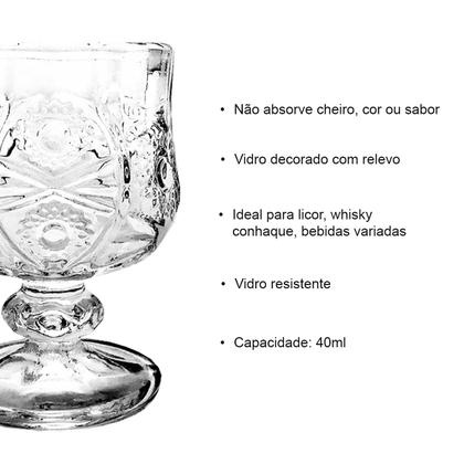 Imagem de Jogo 6 Mini Taças de Vidro Decoradas para Licor Água Sucos Bebidas Drinks Presente Decoração Festas Tacinhas Aperitivos Dose 40ml