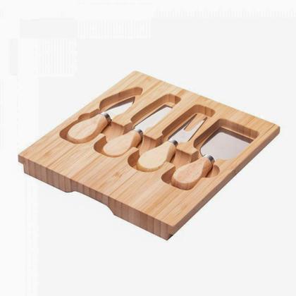 Imagem de Jogo 6 Peças para Queijo com Bandeja de Bambu e Tábua Terrazo Lyor 23cm