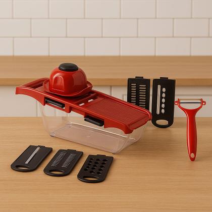 Imagem de Jogo 6 Peças Ralador e Fatiador de Alimentos Com 4 Lâminas - Vermelha