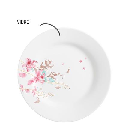 Imagem de Jogo 6 Prato Raso de Vidro Branco Flowers Bord 25,5cm Em Casa Tem