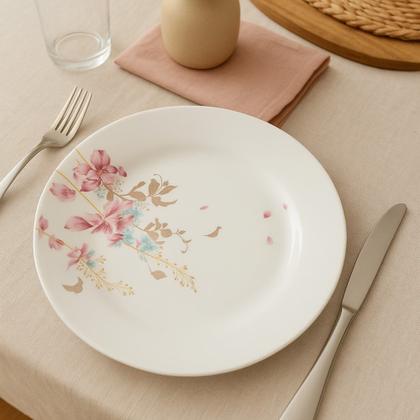 Imagem de Jogo 6 Prato Raso de Vidro Branco Flowers Bord 25,5cm Em Casa Tem