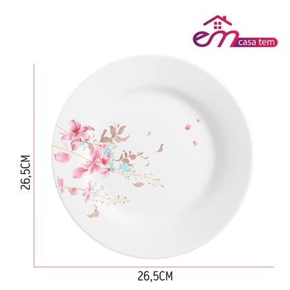 Imagem de Jogo 6 Prato Raso de Vidro Branco Flowers Bord 25,5cm Em Casa Tem