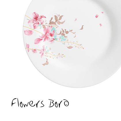 Imagem de Jogo 6 Prato Raso de Vidro Branco Flowers Bord 25,5cm Em Casa Tem