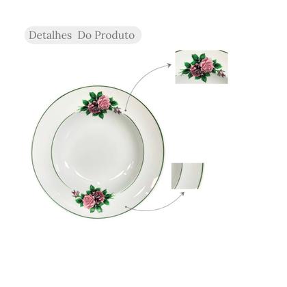 Imagem de Jogo 6 Pratos Fundos De Porcelana Decorados C/ Filete