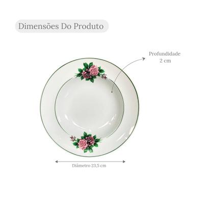 Imagem de Jogo 6 Pratos Fundos De Porcelana Decorados C/ Filete