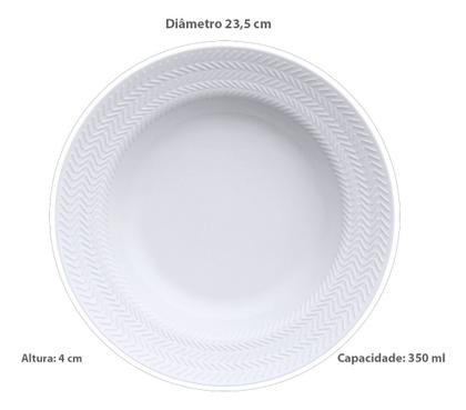 Imagem de Jogo 6 Pratos Fundos Sopa Chevron Porcelana Branca Germer