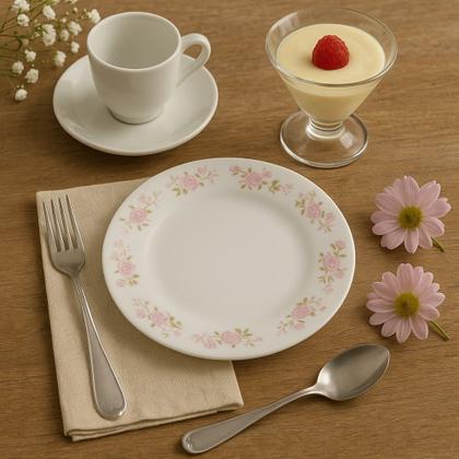 Imagem de Jogo 6 Pratos Rasos 25,5cm 6 Pratos de Sobremesa 20cm Vidro Branco Flowers Em Casa Tem