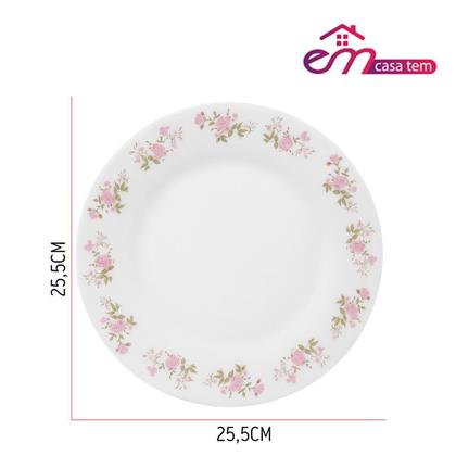 Imagem de Jogo 6 Pratos Rasos 25,5cm 6 Pratos de Sobremesa 20cm Vidro Branco Flowers Em Casa Tem