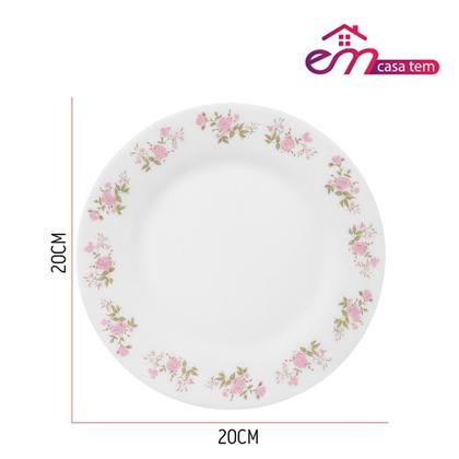 Imagem de Jogo 6 Pratos Rasos 25,5cm 6 Pratos de Sobremesa 20cm Vidro Branco Flowers Em Casa Tem