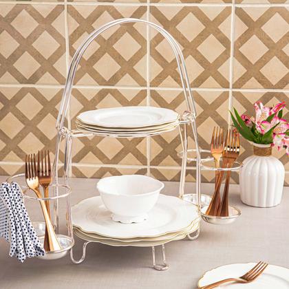 Imagem de Jogo 6 pratos rasos 28 cm de porcelana branca com fio dourado Maldivas Wolff - 18053