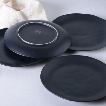Imagem de Jogo 6 Pratos Rasos Orgânicos Preto 26,5cm Cerâmica Stoneware Sushi Sashimi Porto Brasil