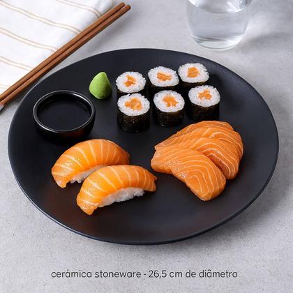 Imagem de Jogo 6 Pratos Rasos Orgânicos Preto 26,5cm Cerâmica Stoneware Sushi Sashimi Porto Brasil