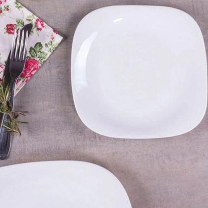 Imagem de Jogo 6 Pratos Rasos Sobremesa Quadrado Opaline Vidro Branco 22 cm