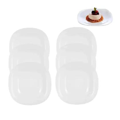 Imagem de Jogo 6 Pratos Rasos Sobremesa Quadrado Opaline Vidro Branco 22 cm