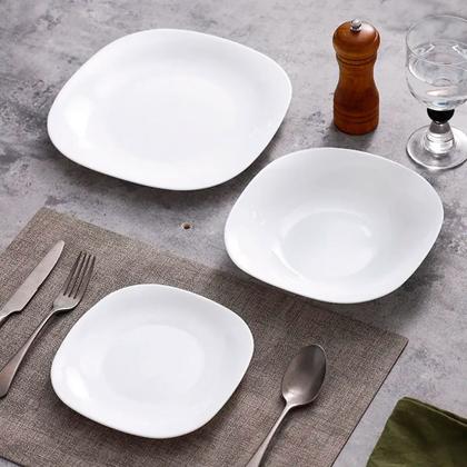 Imagem de Jogo 6 Pratos Rasos Sobremesa Quadrado Opaline Vidro Branco 22 cm