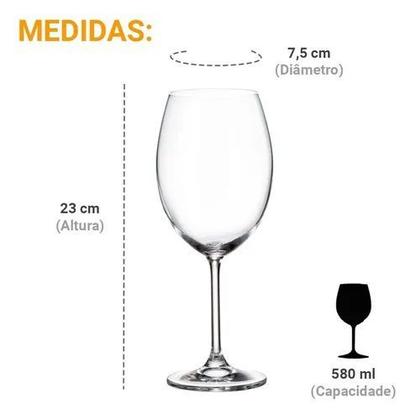 Imagem de Jogo 6 Taças Bohemia Cristal Titanium Vinho Água 580ml