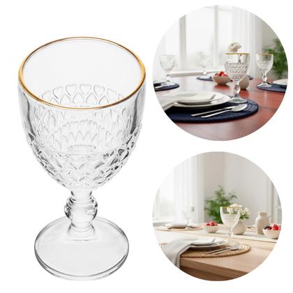 Imagem de Jogo 6 Taças Coração Vidro Transparente com Filete em Dourado 320ml - Lyor