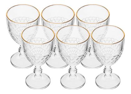 Imagem de Jogo 6 Taças Coração Vidro Transparente com Filete em Dourado 320ml - Lyor