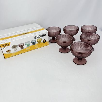 Imagem de Jogo 6 Taças de Sobremesa Bolinhas Vidro Marsala Roxa 350ml