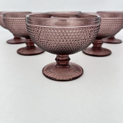 Imagem de Jogo 6 Taças de Sobremesa Bolinhas Vidro Marsala Roxa 350ml