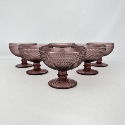 Imagem de Jogo 6 Taças de Sobremesa Bolinhas Vidro Marsala Roxa 350ml