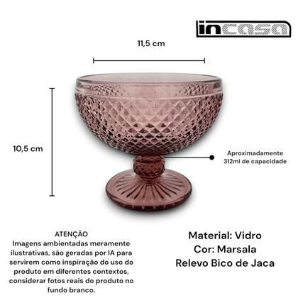 Imagem de Jogo 6 Taças de Sobremesa Vidro Roxa Marsala Bico Jaca 312ml