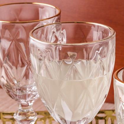 Imagem de Jogo 6 Taças de Vidro com Borda Dourada Diamond Cor Transparente Água 300ml Class Home