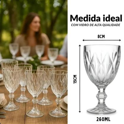 Imagem de Jogo 6 Taças de Vidro Diamond Luxo 260ml Transparente Vidro Grosso Elegante Resistente para Água Suco Drinks Sobremesa Decoração