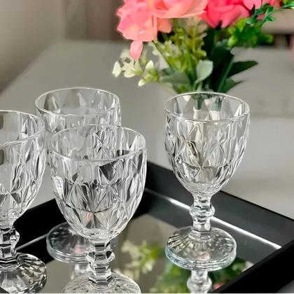 Imagem de Jogo 6 Taças de Vidro Diamond para Vinho Suco Água 330ml ou 260ml