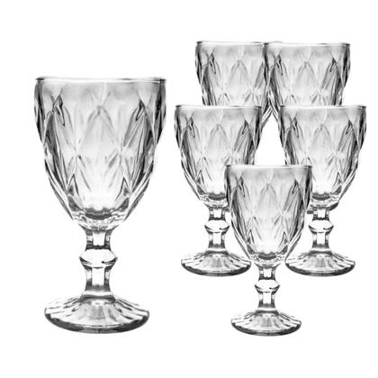 Imagem de Jogo 6 Taças de Vidro Diamond para Vinho Suco Água 330ml ou 260ml