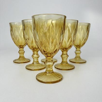 Imagem de Jogo 6 Taças Diamante Amber Dourado Vidro 340ml Mesa Posta