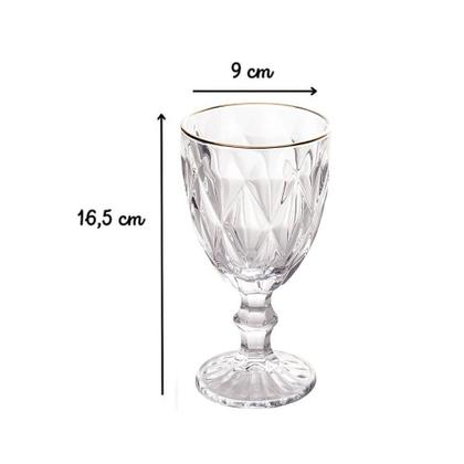 Imagem de Jogo 6 Taças Diamante Transparente Borda Dourada 340ml - VivaFlor