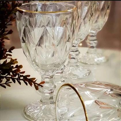 Imagem de Jogo 6 Taças Diamante Transparente Borda Dourada 340ml - VivaFlor