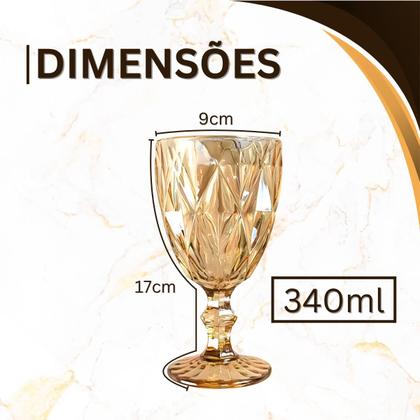 Imagem de Jogo 6 Taças Diamond 340ML De Vidro Âmbar Dourada Taça Vinho Drinks Sucos agua Luxo Bico de Abacaxi Jaca