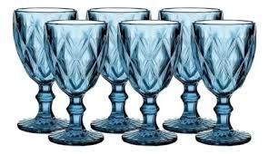 Imagem de Jogo 6 Taças Luxo Vidro Azul 260ml Estilo Bico de Jaca Diamante Elegante para Mesa Posta
